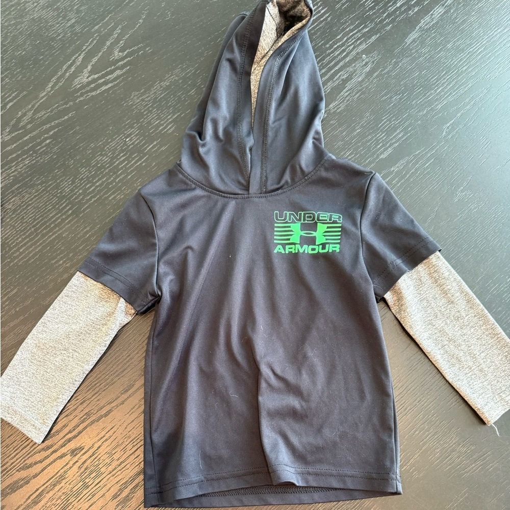 Under Armour Toddler Black and Gray Hooded Long Sleeve Tee